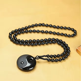 Yarrow Stone Taiji Necklace - Black Obsidian Yin Yang Pendant for Balance, Protection & Spiritual Harmony