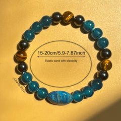 Blue Apatite & Tiger Eye Beaded Bracelet - Handmade Bohemian Style Meditation Jewelry for Spiritual Energy & Positive Vibes