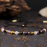 1pc Natural Stone Beaded Bracelet - Purple, Clear Quartz, Golden Tiger Eye & Black Obsidian for Energy Balance & Spiritual Protection