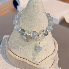 Elegant Gray Cat's Eye Glass Bracelet - Luxurious Everyday Accessory for Intuition & Protection