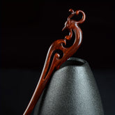 Hand-Carved Red Sandalwood Phoenix Hairpin - Elegant Vintage Hair Accessory for Harmony & Prosperity