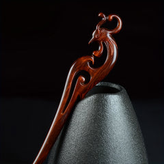 Hand-Carved Red Sandalwood Phoenix Hairpin - Elegant Vintage Hair Accessory for Harmony & Prosperity