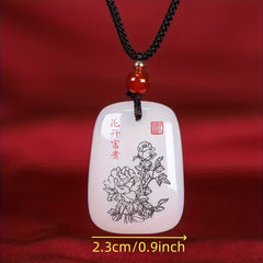 White Agate Double-Sided Engraved Pendant for Wealth, Peace & Elegance