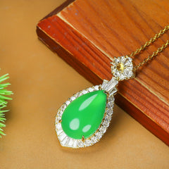 Authentic Natural Ice Inlaid Emperor Green Water Drop Pendant for Men and Women