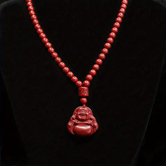 Men's Cinnabar Red Buddha Pendant Necklace - Protective Energy & Grounding for Daily Wear, Parties & Travel
