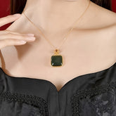 Court-Style Ethnic Couple Necklace with Green Jade Pendant for Peace, Safety & Spiritual Harmony