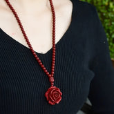Handmade Red Rose Necklace - Burgundy Floral Jewelry for Love, Luck & Spiritual Harmony