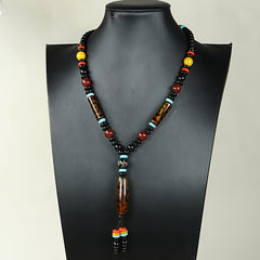 Tibetan Black Agate Necklace with Green Dzi Bead for Protection, Wealth, and Spiritual Balance