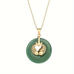 Green Jade Palace-Style Peace Knot Pendant Harmony & Protection Energy Necklace