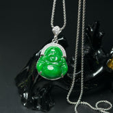 Joyful Green Stone Laughing Buddha Pendant for Prosperity, Happiness & Positive Energy