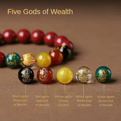 Five-Way Wealth God Pi Xiu Bracelet - Cinnabar Attract Wealth & Treasures, Unisex Feng Shui Jewelry for Daily Wear or Gift