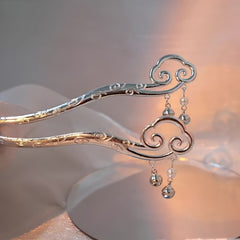 Ancient Style Hairpin with Cloud Design - Silver Metal Hair Accessory for Ethnic Hairstyles - Mindful Energy Flow & Spiritual Symbolism