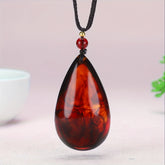 Natural Red Amber Bohemian Teardrop Necklace Pendant - Unisex Retro Jewelry for Women & Men, Valentine's Day & Birthday Gift, September Birthstone