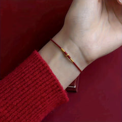 Exquisite Handcrafted Red Black String Amulet with Lucky Golden Beads - Symbol of Love and Friendship