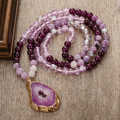 Amethyst Bohemian Beaded Necklace Calm Energy Balance Gift