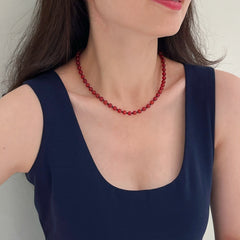 Elegant Red Onyx & Natural Spinel Necklace - French Romantic Style for Harmony & Protection