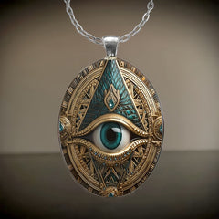 All-Seeing Eye Oval Pendant Necklace — Spiritual Insight & Protective Energy Amulet