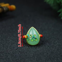 Green Jade Teardrop Ring with Enamel Flower | Natural Stone Jewelry for Emotional Balance & Prosperity