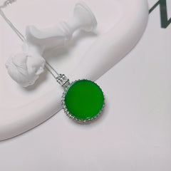 Elegant Green Agate Pendant Necklace with Crystal Accents - Mens Fashion Jewelry Birthday Gift for Him