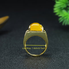 Men's Adjustable Yellow Jade Ring for Wealth, Confidence, and Energy Flow