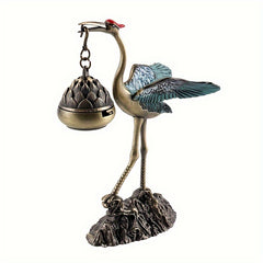 Bronze Crane Incense Burner | Longevity & Prosperity Enhancer with Swirling Smoke Design