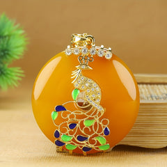 Natural Yellow Agate Phoenix Peace Buckle Necklace for Protection, Prosperity & Elegance