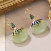Green Copper Peacock Earrings Sexy Dangle Festival Jewelry with Mind-Body-Spirit Balance