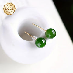 Natural Stone Stud Earrings - 6mm Green Gemstones S925 Silver for Energy Balance & Minimalist Elegance