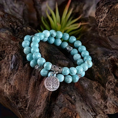 Turquoise Bracelet Set with Tree of Life - Energy Healing and Mindful Living
