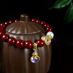 Lucky Cinnabar Bracelet with Moon & Gourd for Wealth Protection & Good Luck Energy