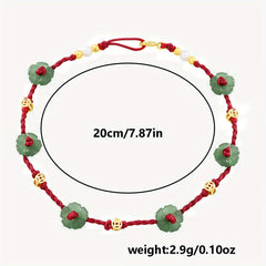 Niche Design Foot Chain - Hand-Woven Leg Rope with Green Jade Flower & Gold Accents for Elegant Ankle Style