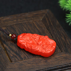 Authentic Cinnabar Dragon Amulet for Men - Prosperity, Protection, and Traditional Style