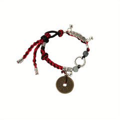 Vintage Chinese Red Rope Energy Bracelet with Feng Shui Coins & Protection Amulet – Wealth, Harmony & Spiritual Balance