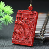 Sand Cinnabar Carp Jumping Over Dragon Gate Pendant for Prosperity & Protection, Unisex Spiritual Amulet
