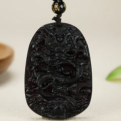Vintage Dragon Pendant Necklace for Men - Black Resin Chameleon Amulet with Purple Light Effect
