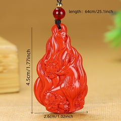 Cinnabar Nine-Tailed Fox Pendant for Protection, Prosperity & Casual Elegance