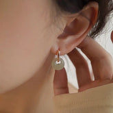 Elegant Vintage-Inspired Circle Drop Earrings with Peace Buckle Design - Hypoallergenic Faux Jade for Casual Elegance