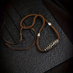 Nine-Eye Bead Agate Necklace - Chinese-style Protective Talisman for Harmony and Prosperity