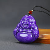 Natural Stone Purple Muscovite Character Pendant Ethnic Style Unisex Smiling Face Necklace for Joy, Protection and Spiritual Harmony