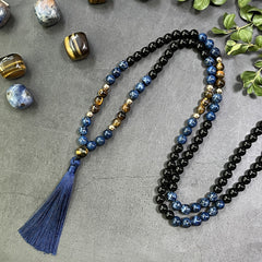 108 Natural Mala Beads with Lotus Pendant: Bohemian Jewelry for Inner Peace & Spiritual Protection