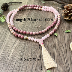Rose Quartz & Rhodonite Mala Necklace — A String of Pauses for the Overthinking Mind