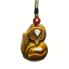 Cute Chinese Style Stone Fox Pendant - Daily & Vacation Wear for Harmony & Protection