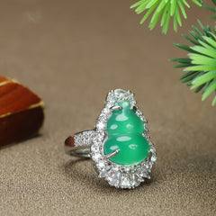 Green Chalcedony Gourd Women's Ring for Vitality & Emotional Balance | Adjustable Statement Jewelry