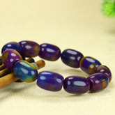 Vintage Purple and Blue Beaded Bracelet for Spiritual Balance, Unisex Elastic Cuff