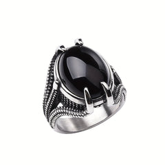 Vintage Claw Set Black Onyx Men's Ring 316L Stainless Steel Classic Fashion Jewelry