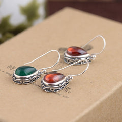 Red Teardrop Vintage Earrings with Positive Energy - Bohemian Style for Casual Attire & Gift-Giving