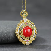 Vintage Red Agate Pendant Necklace for Men - Courage, Vitality, and Grounding Energy