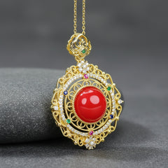 Vintage Red Agate Pendant Necklace for Men - Courage, Vitality, and Grounding Energy