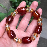 Vintage Red Agate & Citrine Crystal Bracelet – Natural Stone Energy Jewelry for Balance, Healing & Prosperity Elegant Gorgeous Elastic Bracelet, Suitable for Daily, Party, Banquet Accessories