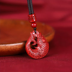 Chic Cinnabar Stone Fish Pendant Necklace - Wealth & Prosperity Charm with Chinese Zodiac Lucky Energy